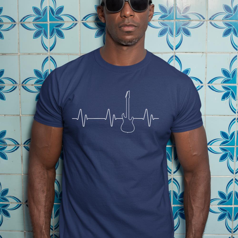 Men's Boys' Electric Guitar Heartbeat Tee, Bass Music Player T-Shirt