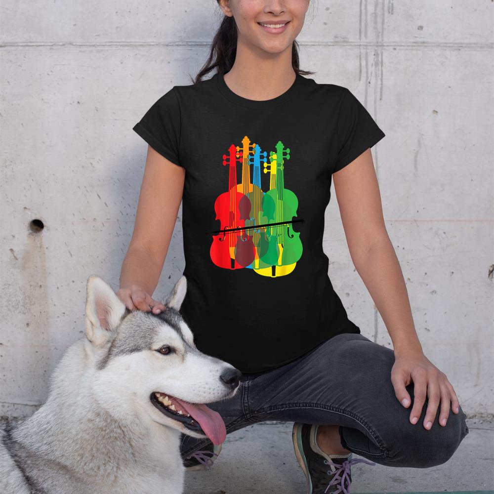 Multicolored Violins Birthday Gift For Musicians T-Shirt