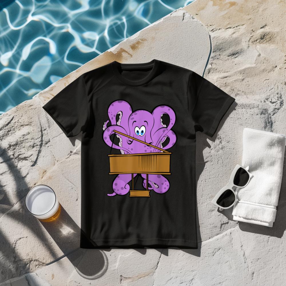 Pianist Octopus Playing Piano Cute Sea Animal Piano T-Shirt
