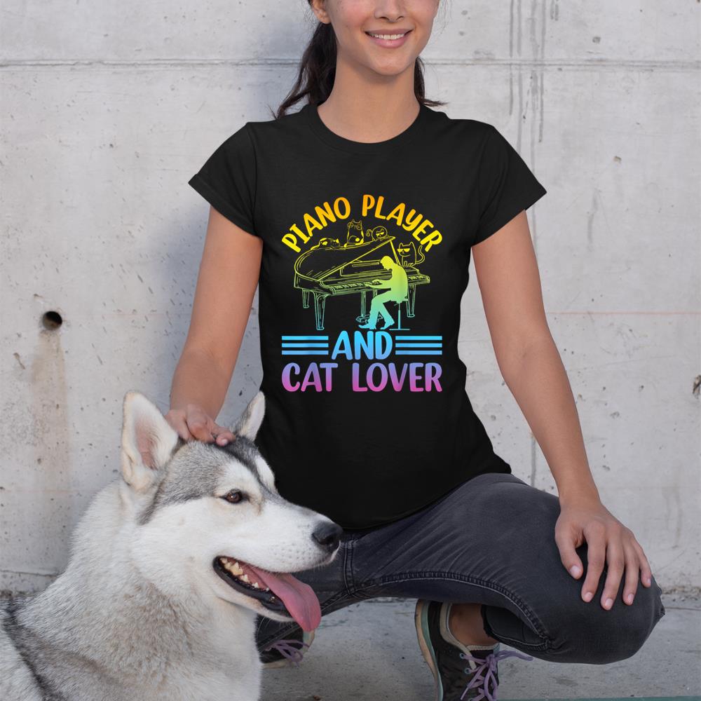 Piano Player And Cat Lover - Keyboardist Playing Piano Music T-Shirt