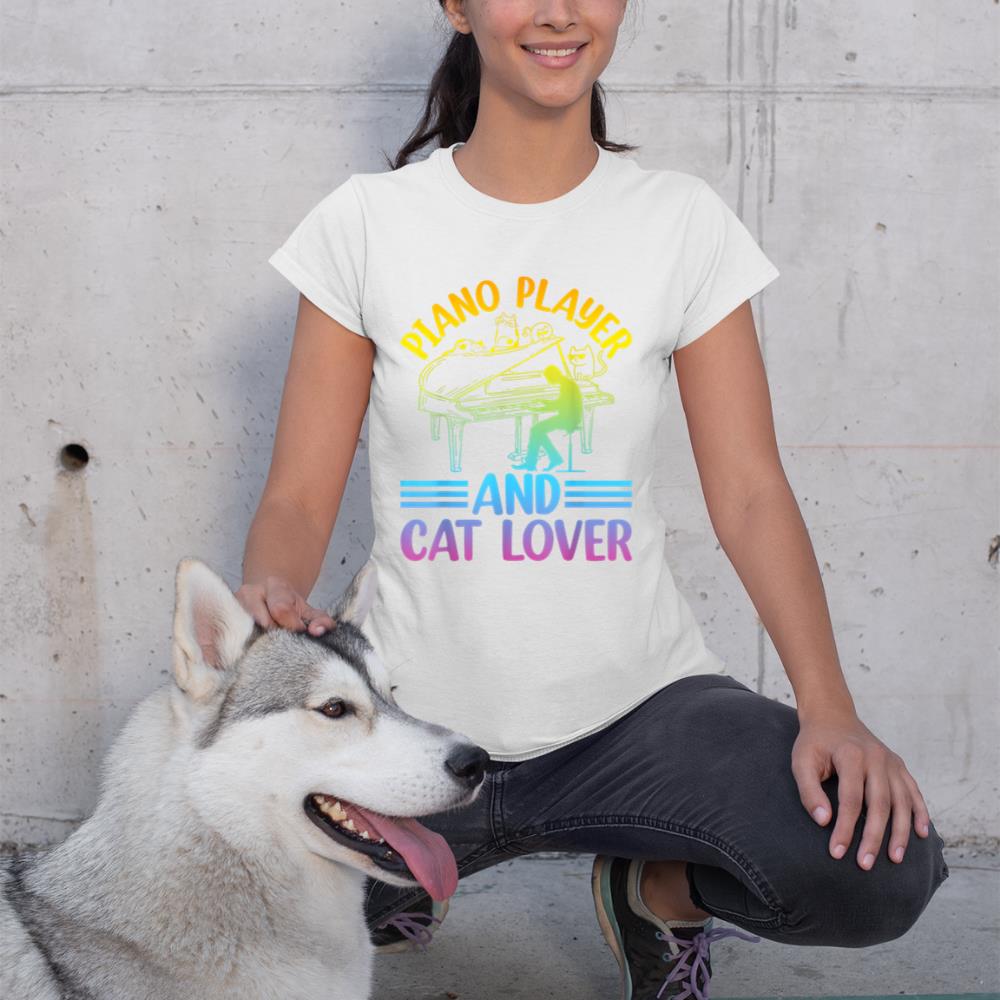 Piano Player And Cat Lover - Keyboardist Playing Piano Music T-Shirt
