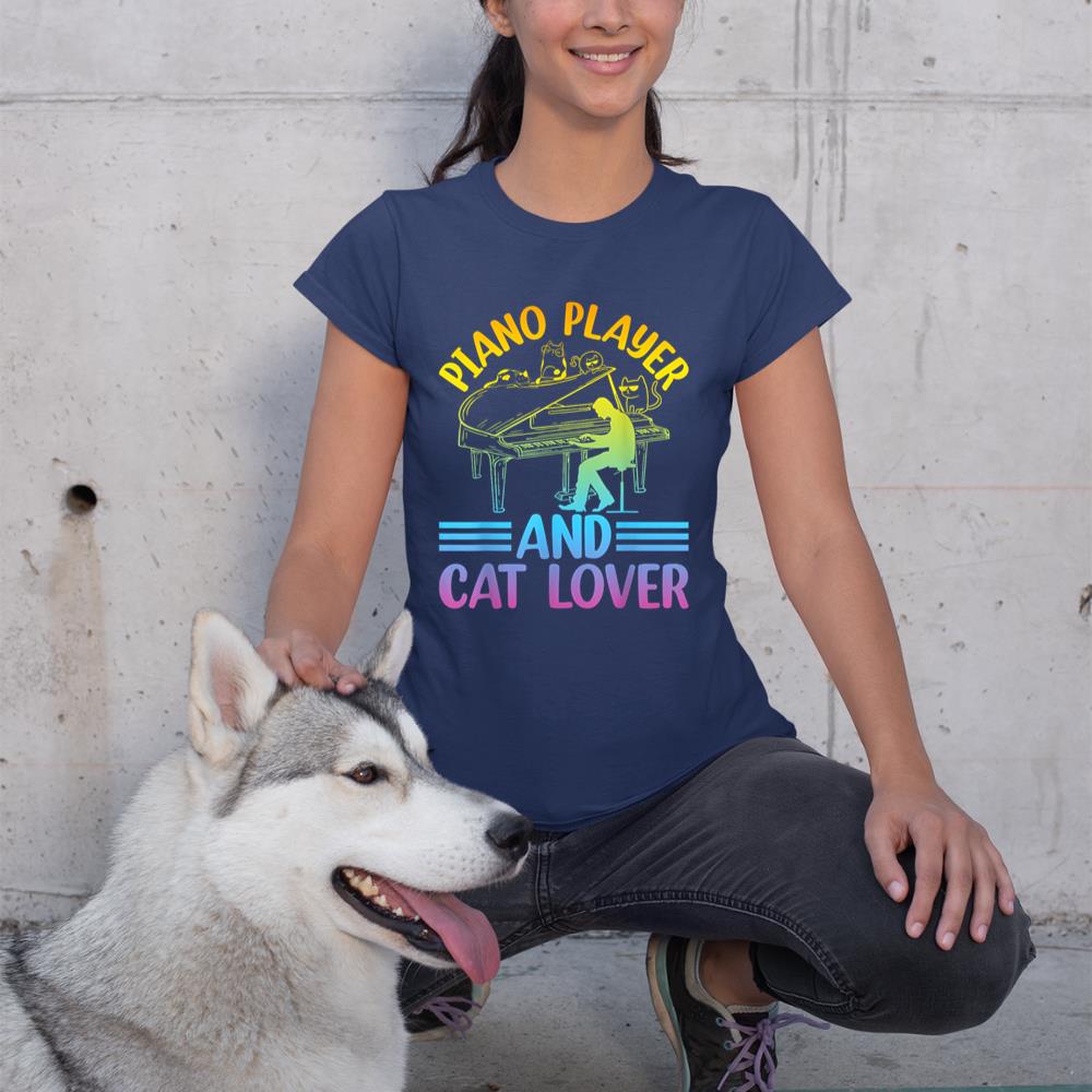 Piano Player And Cat Lover - Keyboardist Playing Piano Music T-Shirt