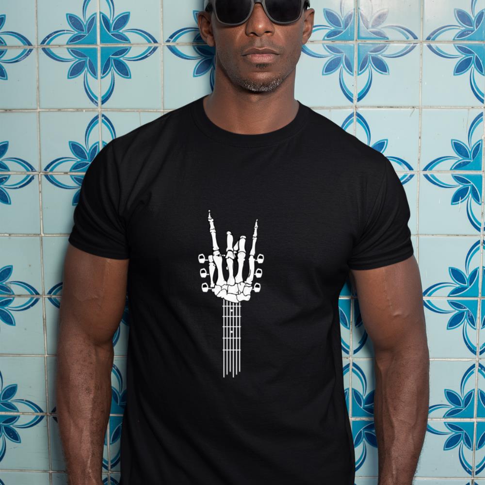 Rock On Skeleton Hands Guitar Neck Rock N Roll Music Lover Long Sleeve T-Shirt