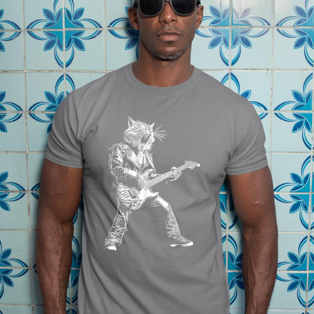 Rockstar Cat Playing Guitar Rock and Roll ROCK Music T-Shirt