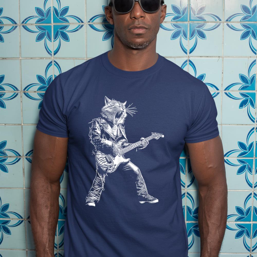 Rockstar Cat Playing Guitar Rock and Roll ROCK Music T-Shirt