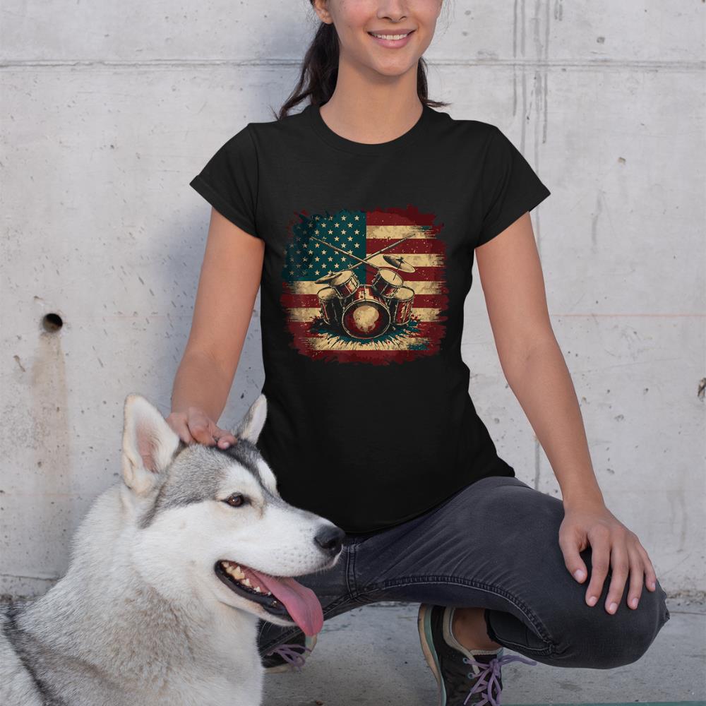 USA Drumsticks Drums American Flag Drummer Drum T-Shirt