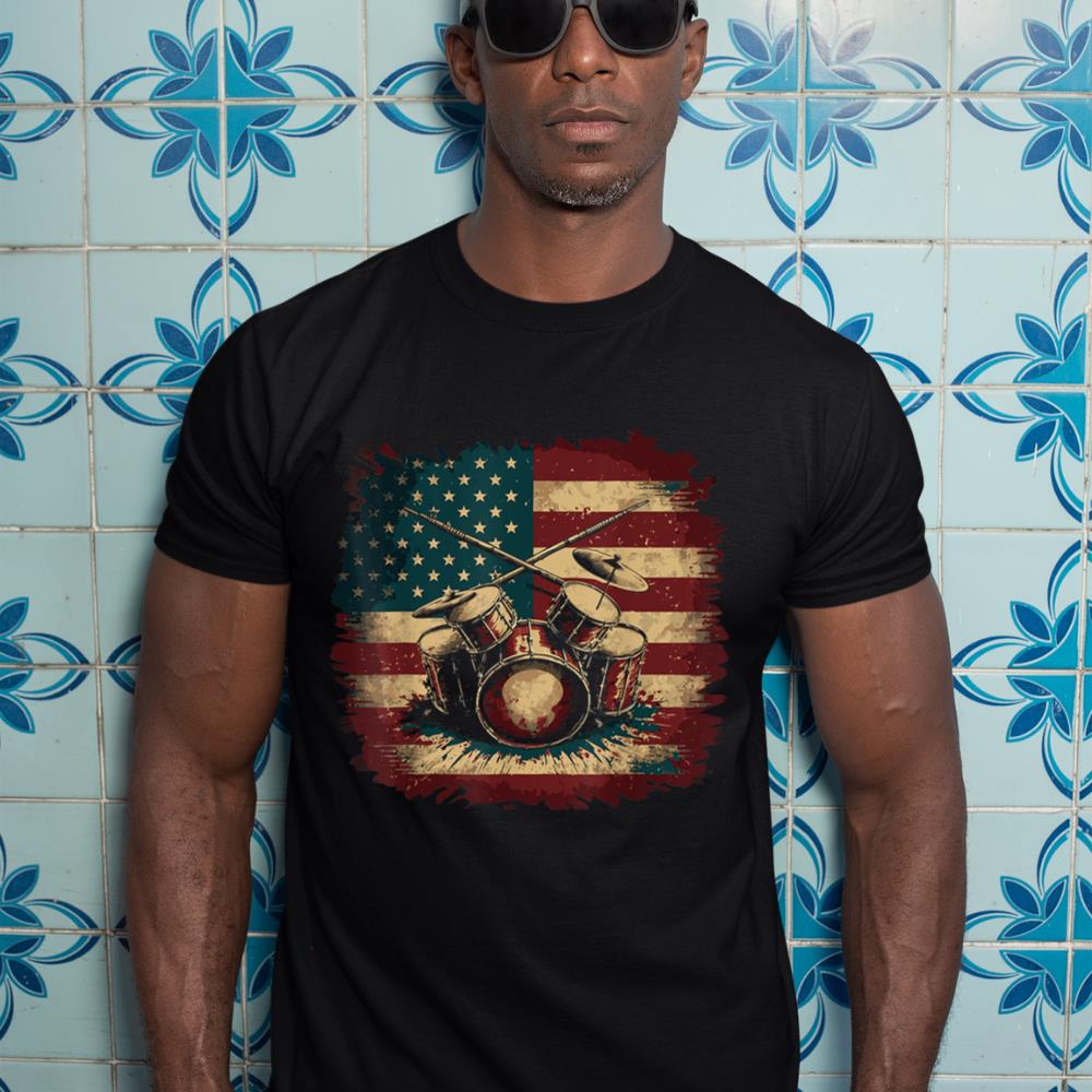 USA Drumsticks Drums American Flag Drummer Drum T-Shirt